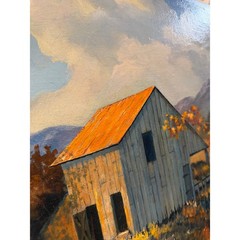 Vintage Wm Rosson 1978 Original Oil Painting Barn Landscape Mountain Scene 24×18