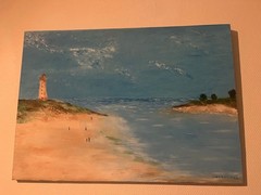 Original Coastal Landscape Painting – Lighthouse & Beach Ocean Art – Signed Canv