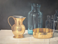 Gorgeous Andras Gombar Original Oil On Canvas French Country Brass & Glass 36×24