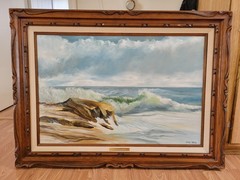 Beach Coastal Landscape Art Oil Painting Ocean Waves Seascape Rocks Shore Sea