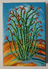 Mini Canvas Ocotillo Cactus Desert Landscape 4×6″ Impasto Original Oil Painting