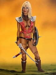 Dameon Willich Original Vintage Oil Painting Female Warrior MTG Artist Rare
