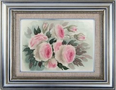 Flowers PINK ROSES Original Modern Artwork Painting Floral Landscape Sig Gift A5