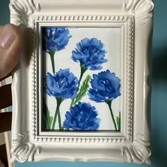 Blue Flowers,original Watercolor,miniature Painting,small,mini,framed
