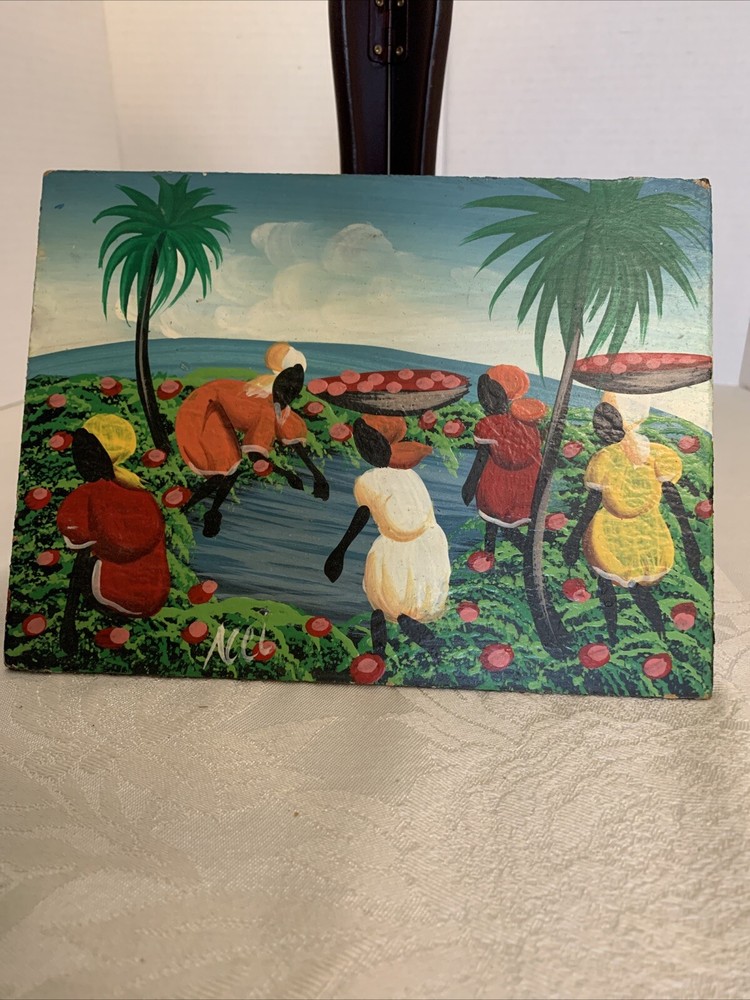 Original Acrylic Painting Caribbean Haiti Natives Signed