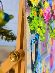 Colourful Flowers Vases Oil Painting 15x20cm Plants Art Painting on Painting Board