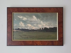 Small Antique 19th Century Oil Painting Moody Rural Farm Pasture Landscape Scene