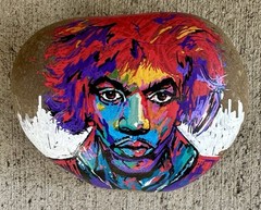Original Art Painting Iconic Jimi Hendrix painted On A Large Rock