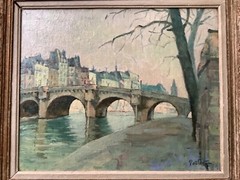 French PostImpressionism The Pont Neuf in winter Original Oil Vintage painting