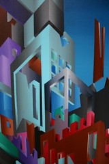 Stan Solomon ‚Crosstown Puzzle‘ (Aztec City) _Acrylic 4’H x 6’W on Canvas  