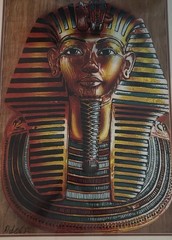 hand-painted Egyptian papyrus artwork of King Tut by Adel Ghabour 28”x36”