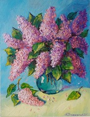 Lilac Impasto Painting Original Art Impression Oil Painting 13.7 x 10.6 in