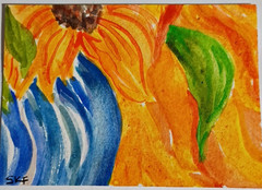 Original ACEO Black eyed Susan in Blue & White Vase Watercolor Painting , Foster