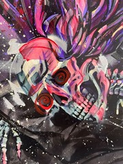 Weird Original Painting Insomnia Skeleton Abstract Expressionism 30×36 Canvas
