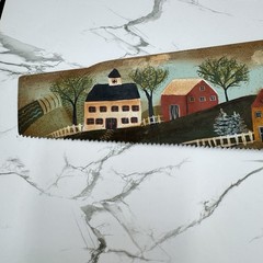 Painted Hand Saw Country Farm Folk Wall Art Barn Amish Landscape Primitive 22in