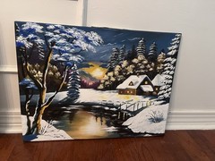 Snowy House Winter Folk Art Painting House Tree Winter Snow Painting 20×16