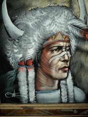 Original PAINTING On Velvet by David ORTIZ Tribal Indigenous Man & Wolf 19×23″