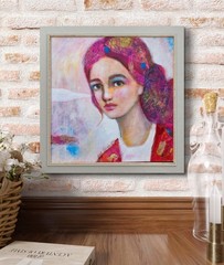Painting Original Woman Face Portrait GALLERY WRAPPED CANVAS 12x12x1.5 „