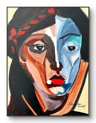 Contemplative Woman 11″x14″ Fine Art Cubism Wall Acrylic Painting Canvas