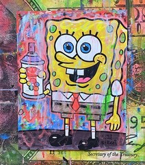 WILL STREET original painting 11×14/ SpongeBob Art banksy brainwash graffiti pop