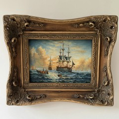 Detailed Harbor Scene Oil Painting „Sailing Ship“ Rustic Small Artwork
