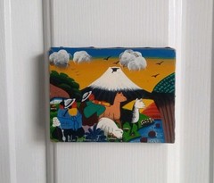 Ines Toaquiza Tigua Folk Art Sheep Skin Painting Ecuador Signed Miniature