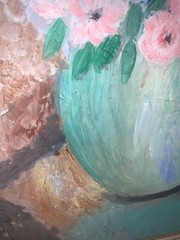 VTG ‘96 Still Life Flowers Ranunculus Roses Blue Vase Canvas Modern 18”x 25.75”
