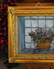FRAMED SIGNED ORIGINAL OIL VIOLET FLOWERS ON POT A STILL LIFE ARTIST HECTO VIDAL