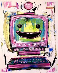 Colorful Modern Gonzo Art Neo Computer 14×11 Original Acrylic Painting on Paper