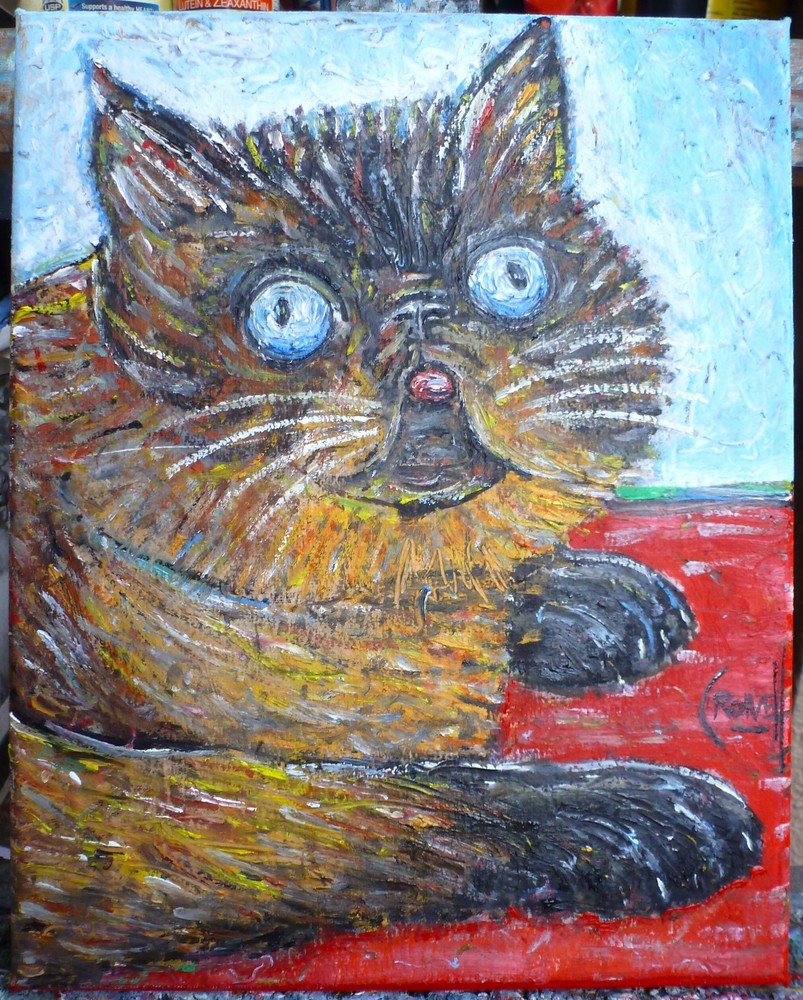 IT TASTE BAD cat persian pet NEW original 8×10 canvas oil painting by Crowell