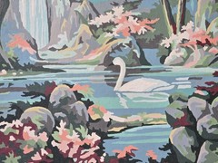 2 Vintage 1956 Swan in River Waterall Paint by Number Paintings 12″ x 16″
