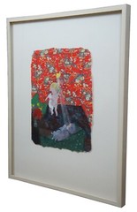 Stavit Allweis „Bunnies“ Surrealist Dreamscape Painting on Paper Child & Rabbit