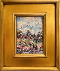 KADLIC Original Oil Painting Abstract Impasto Landscape Art Gold Gilt Frame