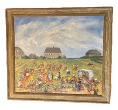 Vintage Connecticut ? Americana Oil Painting Artist Signed Folk Art