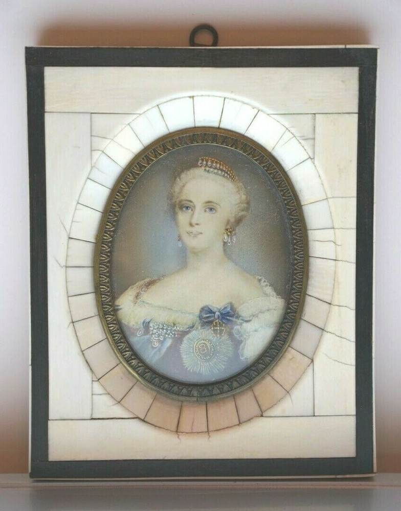 Signed Antique Austrian Royalty Miniature Portrait Hand Painting Framed