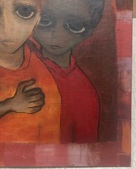 Vintage MARGARET KEANE ROBERT DICKERSON school BIG EYED Boys Modern OIL PAINTING