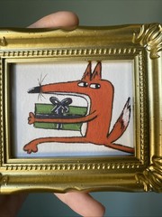 PRINT Funny Fox And Gift Cute,funny, Painting,framed,miniature,small,mini