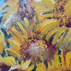 K Gaourer Signed Still Life Sunflowers Red Pale Oil Painting Folk Art 18×24
