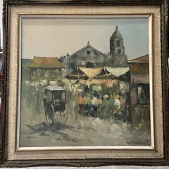 Orig1970CESAR BUENAVENTURA OIL PAINTING 37″FILIPINO IMPRESSIONISM STREET SCENE