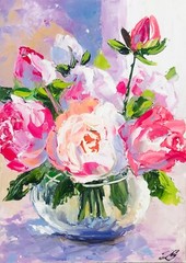 Original Art Rose Painting Impasto Shelf Decor Coffee Table Decor Best Gift 7×5″