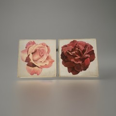 Vntg MCM Original Oil Painting Pink Red Rose Still Life 24” X 24” Set Of 2