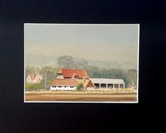 „English Farm“ – An Original Matted Gouache Watercolor Painting by David Young