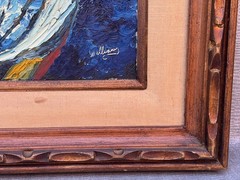 WILLIAMS SIGNED NAUTICAL OIL PAINTING SAILBOAT AT SEA PALETTE KNIFE IMPASTO ART