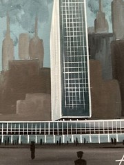Midcentury Modern Art, architectural rendering, 5 x 7 1/4″, original painting