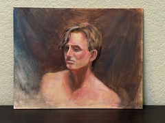 KATHI COLMAN – Oil Painting Study of Portrait of Shirtless Man #2