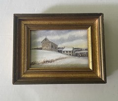 Oil Painting On Board Barn Farm Winter Snow Landscape Country Framed