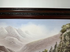 R Boren Oil Painting Landscape Mountain View Cabin River Waterfall Side Framed