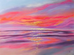 30×40 Beach Sunset. Original Acrylic Painting On Canvas. Abstract Seascape. COA