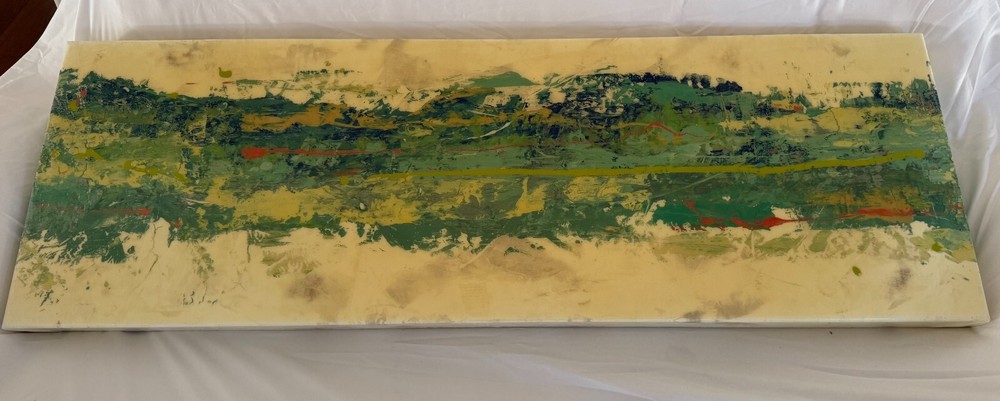 Green long original modern abstract resin art painting, 58 x 19 inches