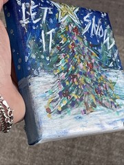 Let It Snow Original Painting Christmas Art Blue Xmas Snowfall Trees